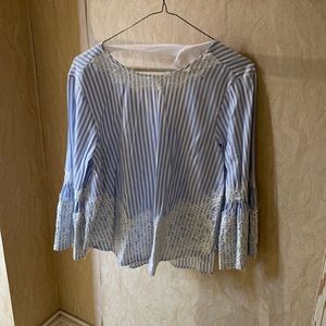 Zara blue and white striped top with lace detail